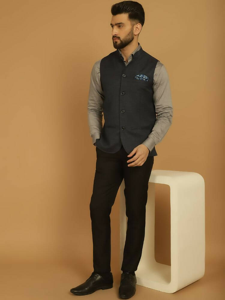 Even Apparels Nehru Jacket With Welt Pockets - Blue