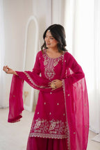 Lehenga Mart Designer Sharara Suit With Kurta, Sharara, Dupatta For Women-Dark Rani - Distacart