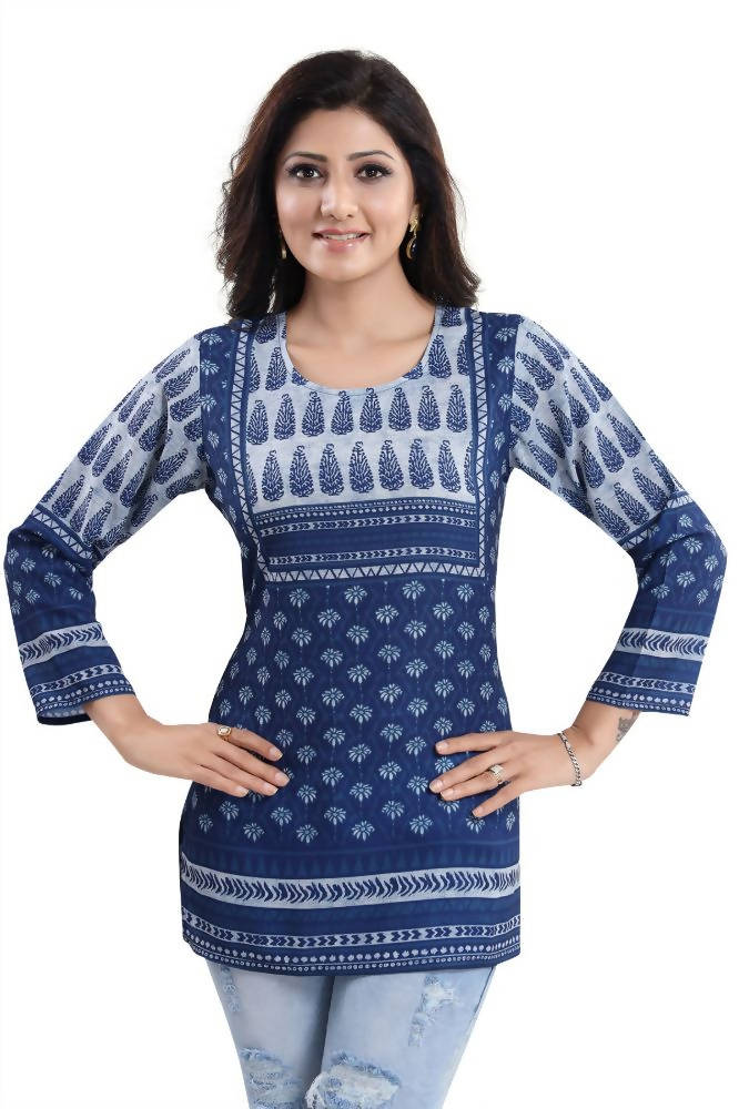 Snehal Creations Interesting Vibe Indigo Blue Summer Cool Printed Tunic