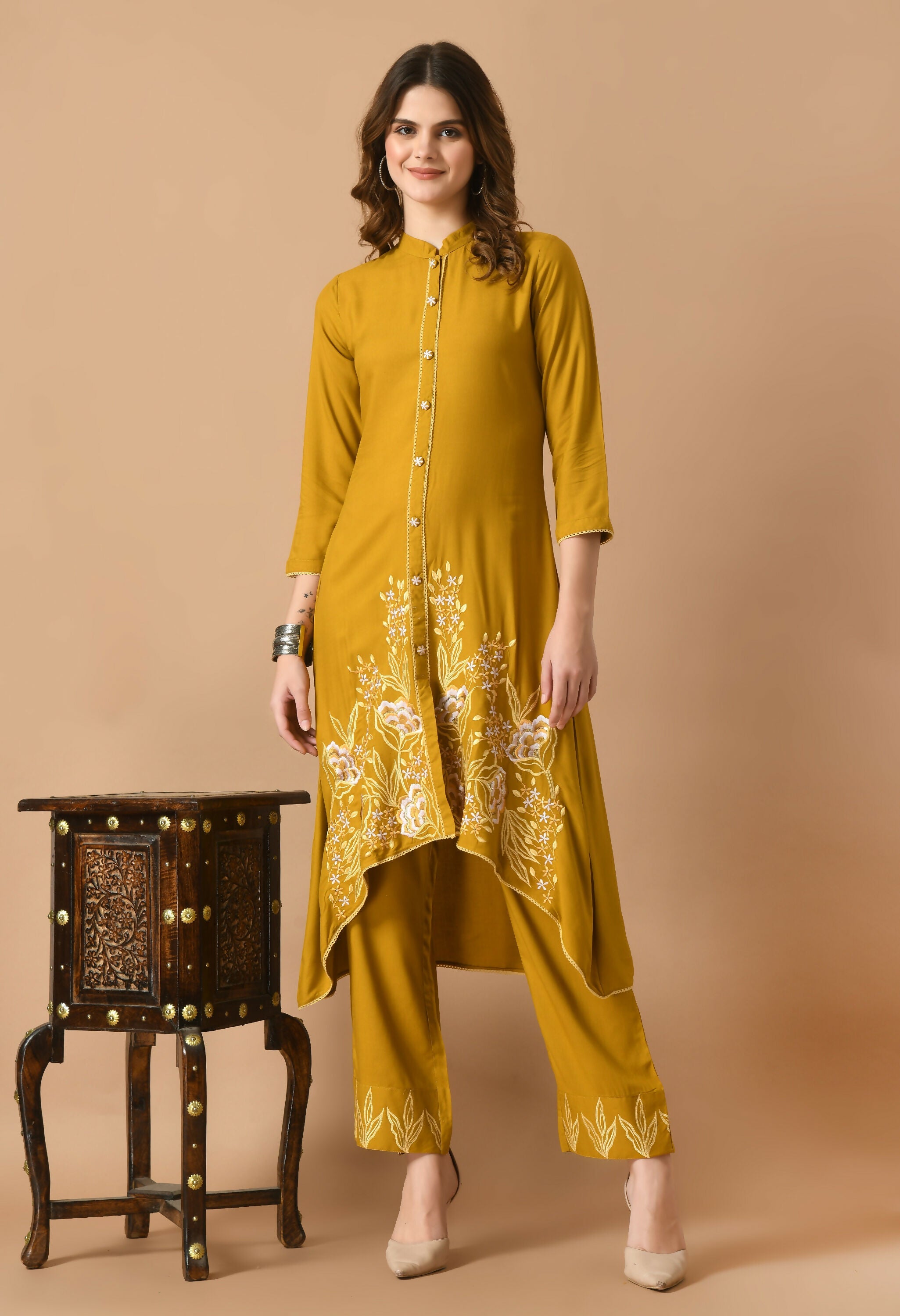 Joban Fashion Mustard Cotton Rayon Kurta Set