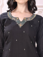 Sequinned & Thread Embroidered Kurta With Pant & Embroidered Dupatta, Black - Hiral Fashion - Distacart