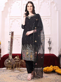 Sequinned & Thread Embroidered Kurta With Pant & Embroidered Dupatta, Black - Hiral Fashion - Distacart