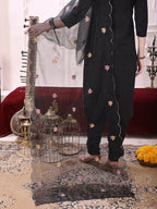 Sequinned & Thread Embroidered Kurta With Pant & Embroidered Dupatta, Black - Hiral Fashion - Distacart