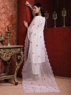 Sequinned & Thread Embroidered Kurta With Pant & Embroidered Dupatta, White - Hiral Fashion - Distacart