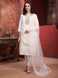 Applique Embroidered Kurta With Pant & Embroidered Dupatta, Cream - Hiral Fashion - Distacart