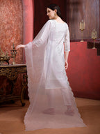 Applique Embroidered Kurta With Pant & Embroidered Dupatta, Cream - Hiral Fashion - Distacart
