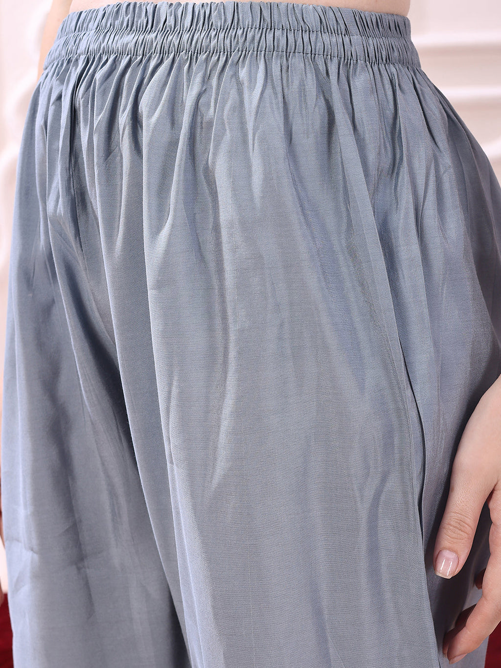 Heavy Hand Embroidered Kurta With Pant & Dupatta, Grey - Hiral Fashion - Distacart