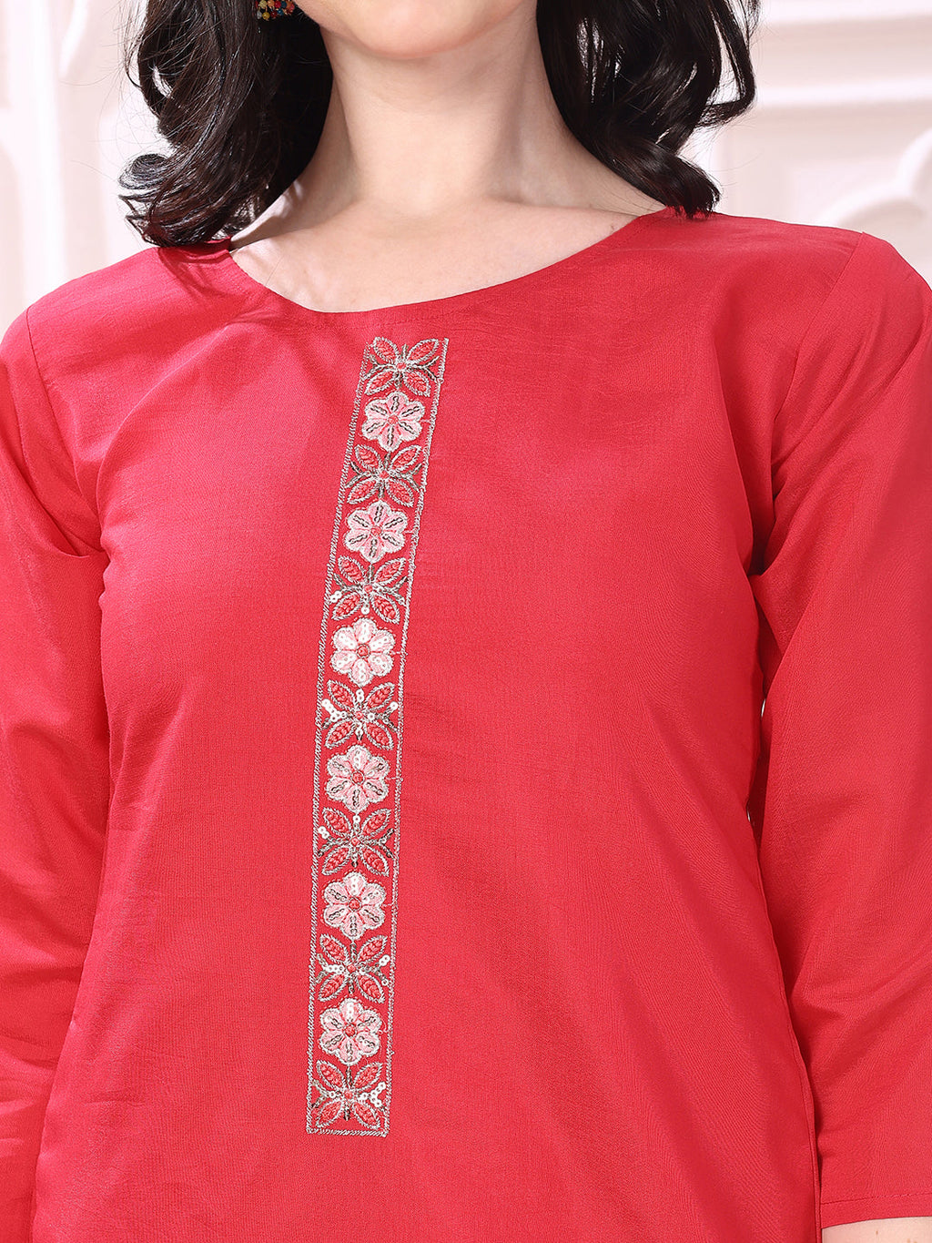 Hem Embroidered Kurta With Pant & Embroidered Dupatta, Pink - Hiral Fashion - Distacart