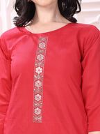 Hem Embroidered Kurta With Pant & Embroidered Dupatta, Pink - Hiral Fashion - Distacart