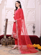Hem Embroidered Kurta With Pant & Embroidered Dupatta, Pink - Hiral Fashion - Distacart
