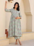 Janasya Light Cotton Floral A-Line Top & Bottom Set