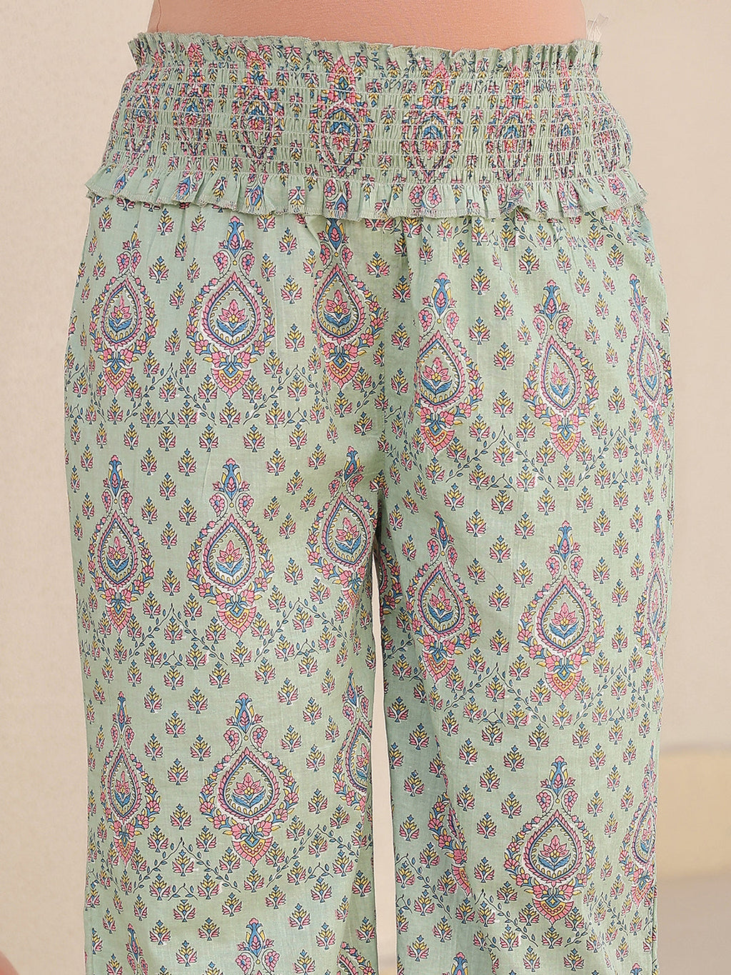 Janasya Light Cotton Floral A-Line Top & Bottom Set
