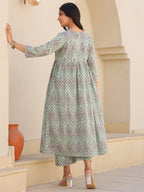 Janasya Light Cotton Floral A-Line Top & Bottom Set