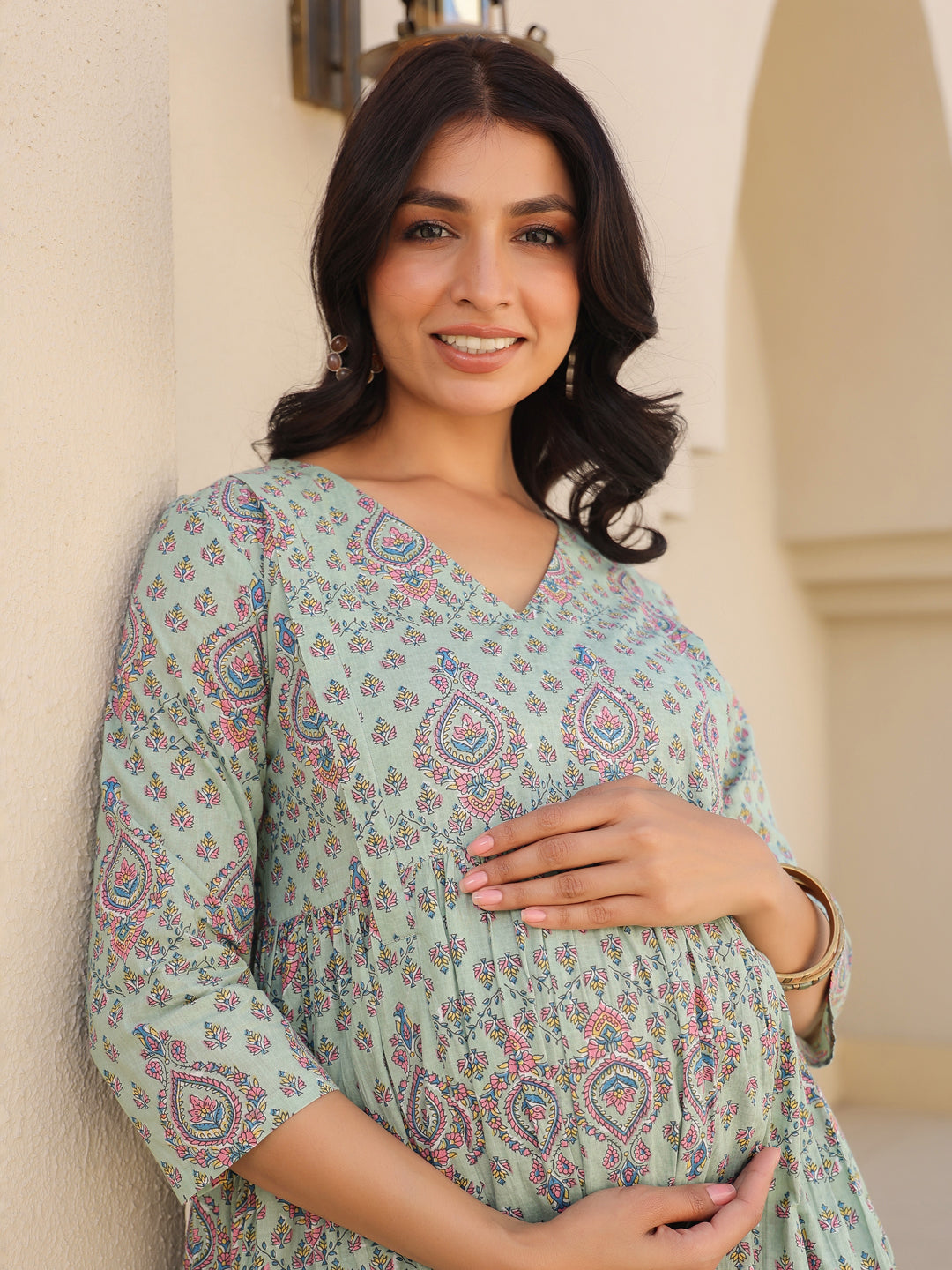 Janasya Light Cotton Floral A-Line Top & Bottom Set