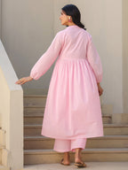 Janasya Light Dobby Cotton Self Design A-Line Kurta Set