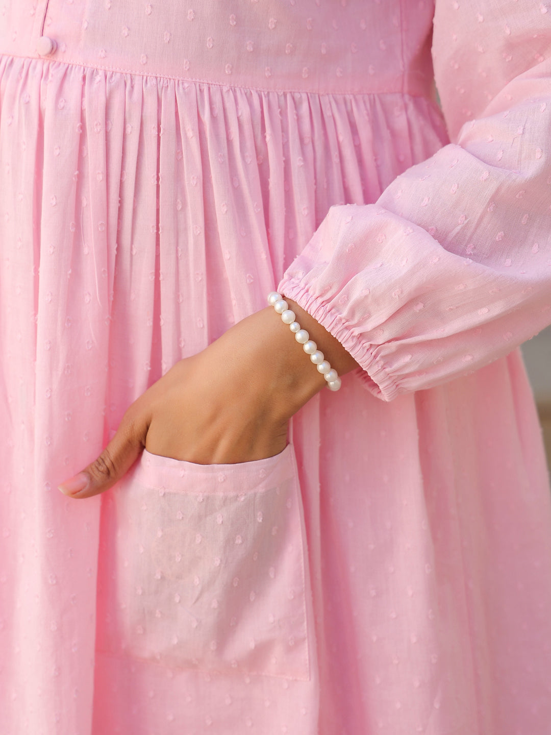 Janasya Light Dobby Cotton Self Design A-Line Kurta Set