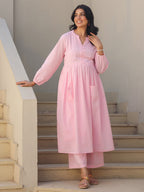 Janasya Light Dobby Cotton Self Design A-Line Kurta Set