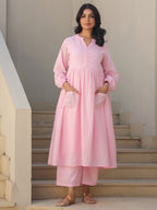 Janasya Light Dobby Cotton Self Design A-Line Kurta Set