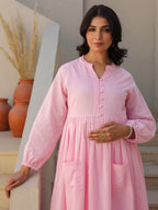 Janasya Light Dobby Cotton Self Design A-Line Kurta Set