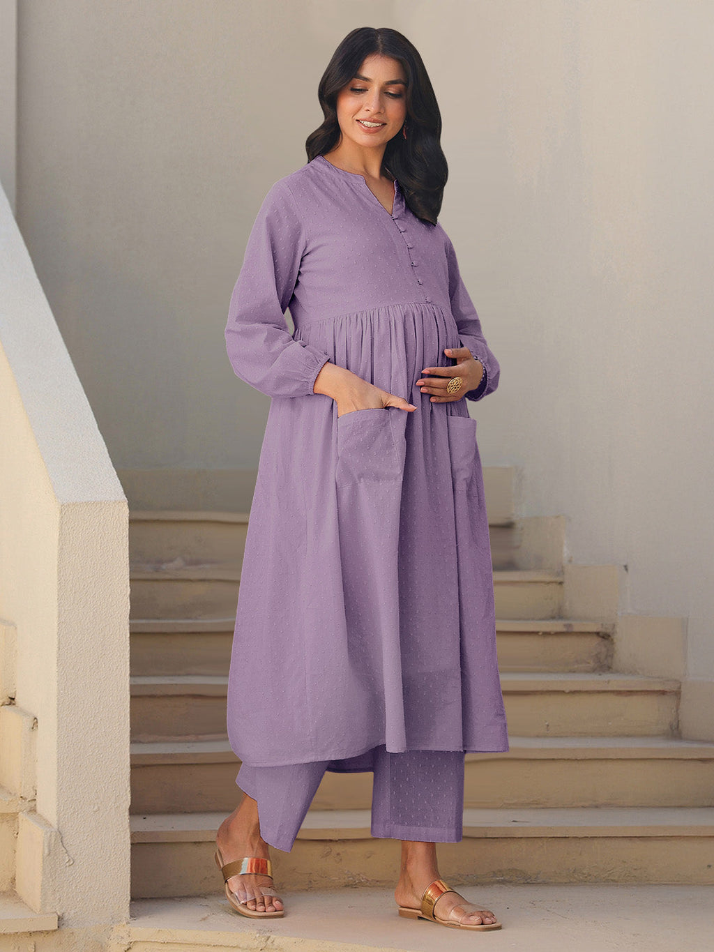 Janasya Light Dobby Cotton Self Design A-Line Kurta Set - Distacart