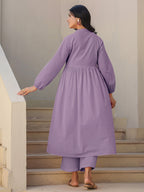 Janasya Light Dobby Cotton Self Design A-Line Kurta Set - Distacart