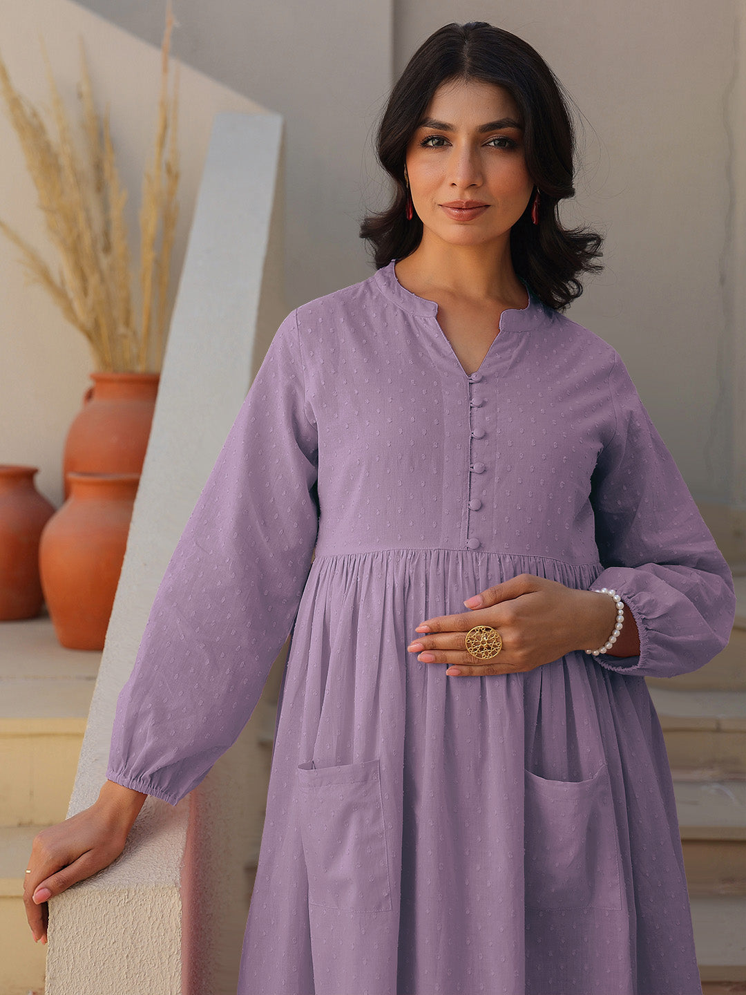 Janasya Light Dobby Cotton Self Design A-Line Kurta Set - Distacart