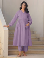 Janasya Light Dobby Cotton Self Design A-Line Kurta Set - Distacart