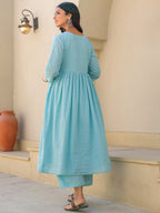 Janasya Light Dobby Cotton Self Design A-Line Top & Bottom Set