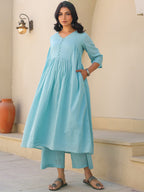 Janasya Light Dobby Cotton Self Design A-Line Top & Bottom Set