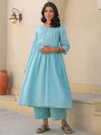 Janasya Light Dobby Cotton Self Design A-Line Top & Bottom Set