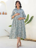 Janasya Dark Cotton Floral A-Line Dress - Distacart
