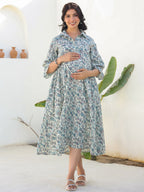 Janasya Dark Cotton Floral A-Line Dress - Distacart
