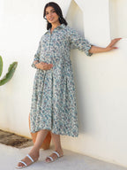 Janasya Dark Cotton Floral A-Line Dress - Distacart