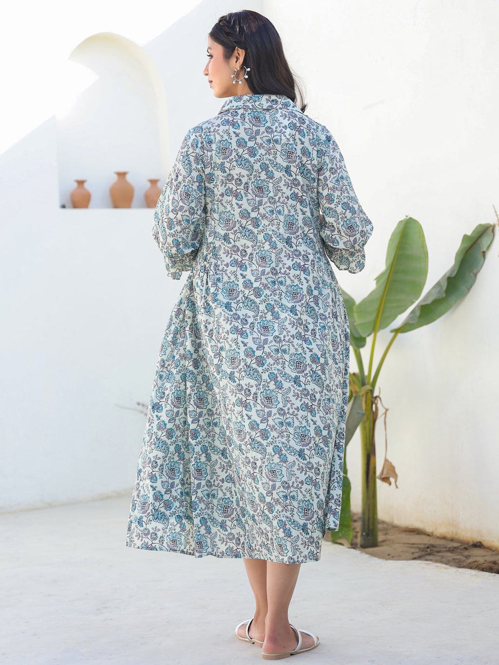 Janasya Dark Cotton Floral A-Line Dress - Distacart