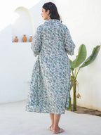 Janasya Dark Cotton Floral A-Line Dress - Distacart