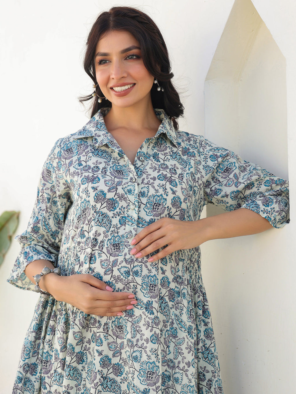 Janasya Dark Cotton Floral A-Line Dress - Distacart