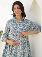 Janasya Dark Cotton Floral A-Line Dress - Distacart