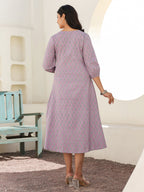 Janasya Light Cotton Floral A-Line Dress - Distacart