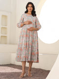 Janasya Light Cotton Floral A-Line Dress - Distacart