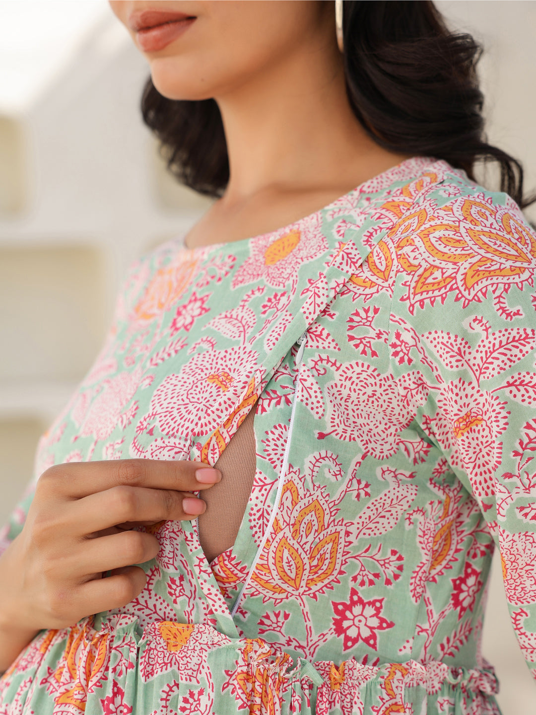 Janasya Light Cotton Floral A-Line Dress - Distacart