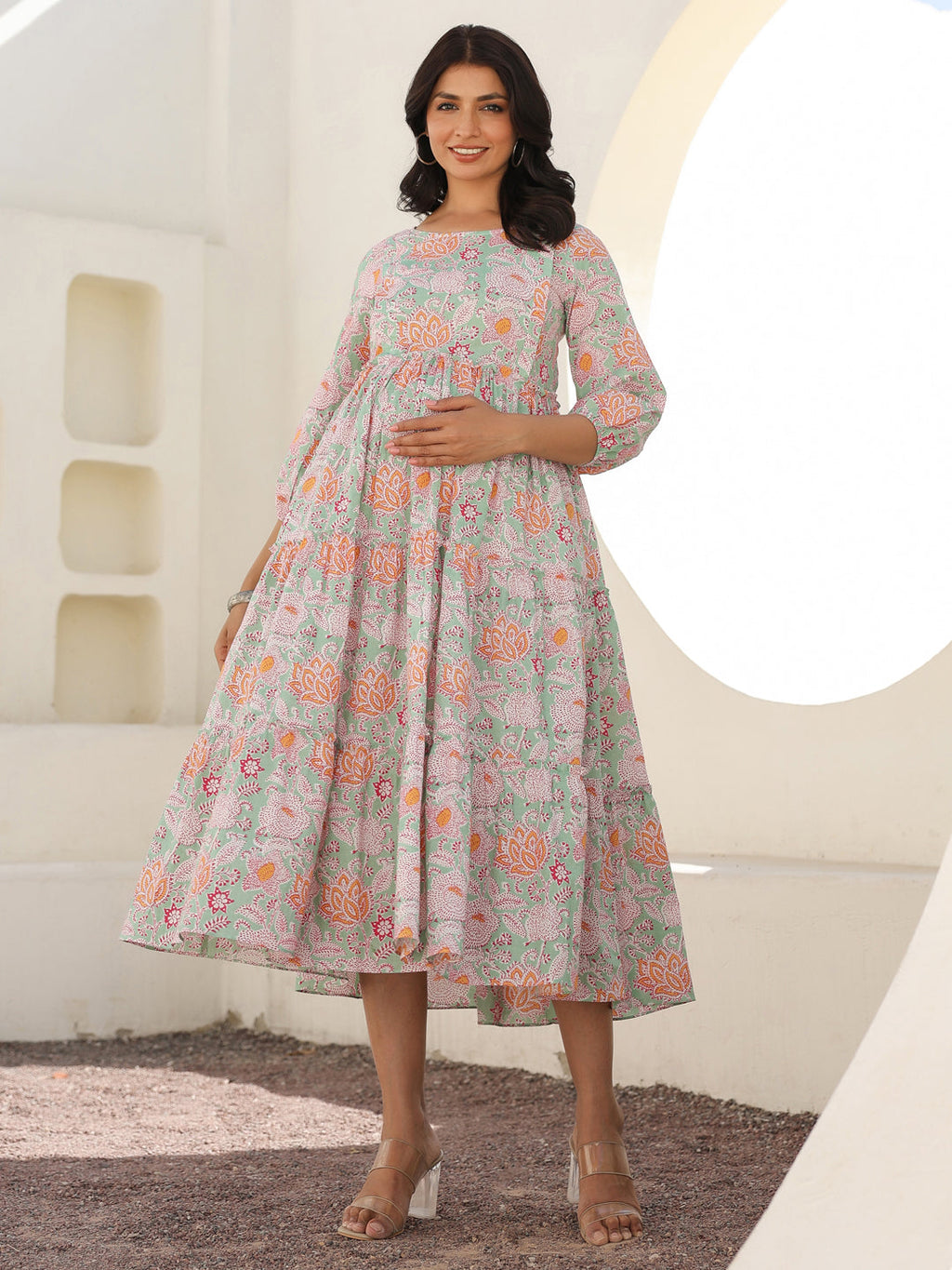 Janasya Light Cotton Floral A-Line Dress - Distacart