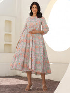 Janasya Light Cotton Floral A-Line Dress - Distacart