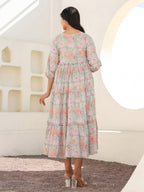 Janasya Light Cotton Floral A-Line Dress - Distacart