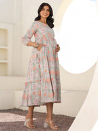 Janasya Light Cotton Floral A-Line Dress - Distacart