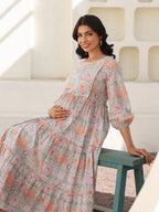 Janasya Light Cotton Floral A-Line Dress - Distacart