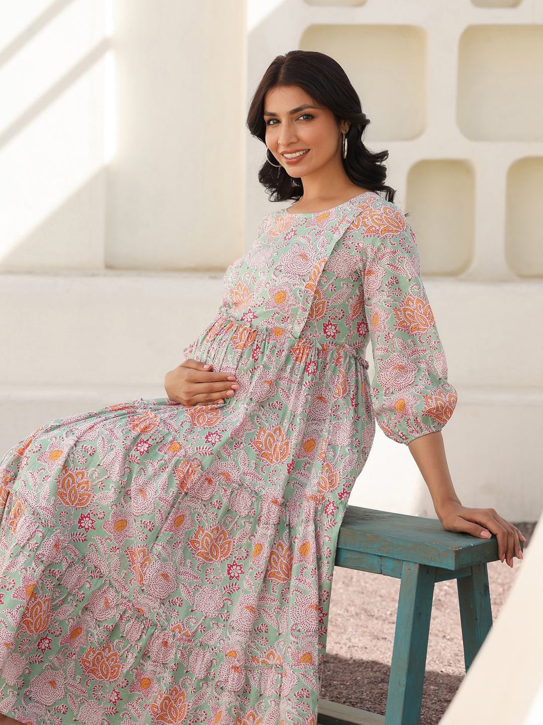 Janasya Light Cotton Floral A-Line Dress - Distacart