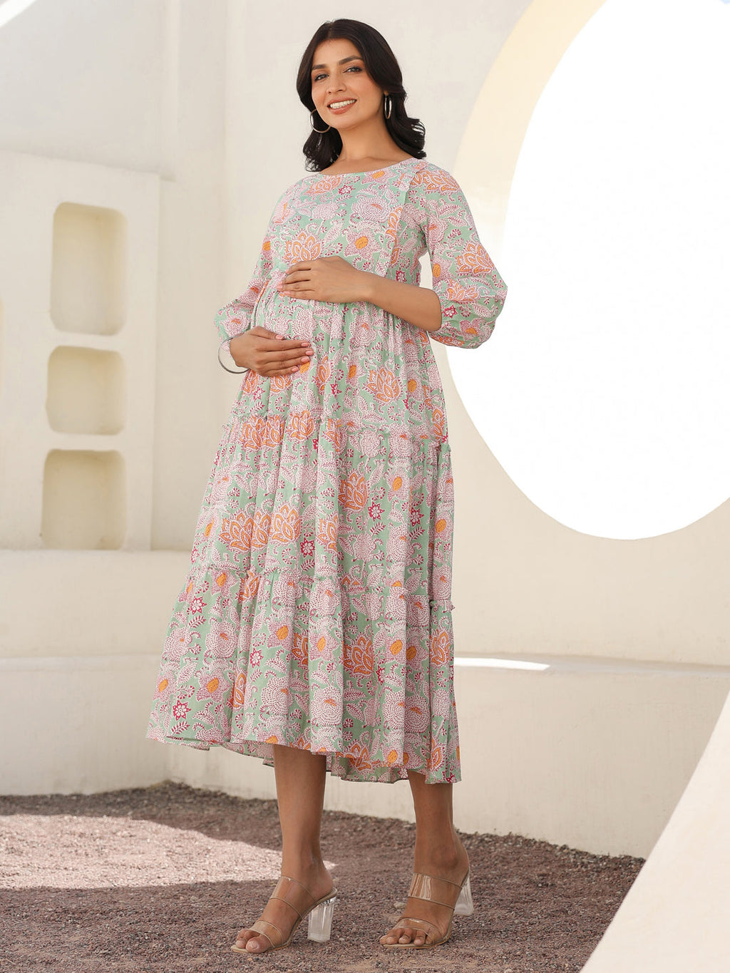 Janasya Light Cotton Floral A-Line Dress - Distacart