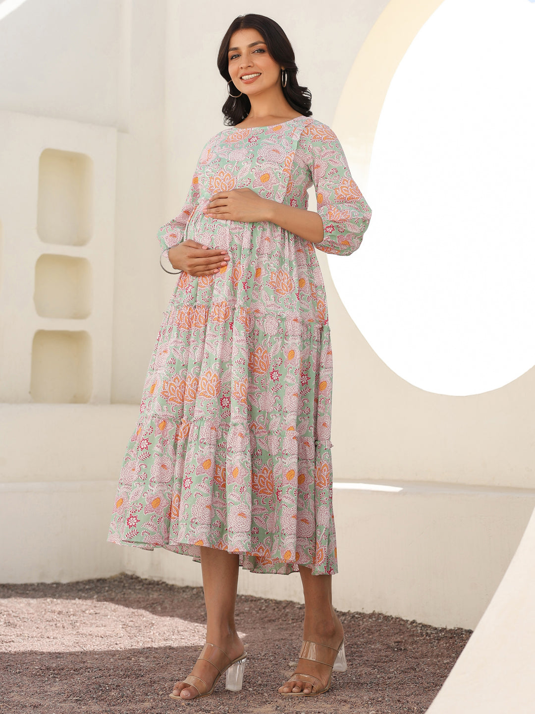 Janasya Light Cotton Floral A-Line Dress - Distacart