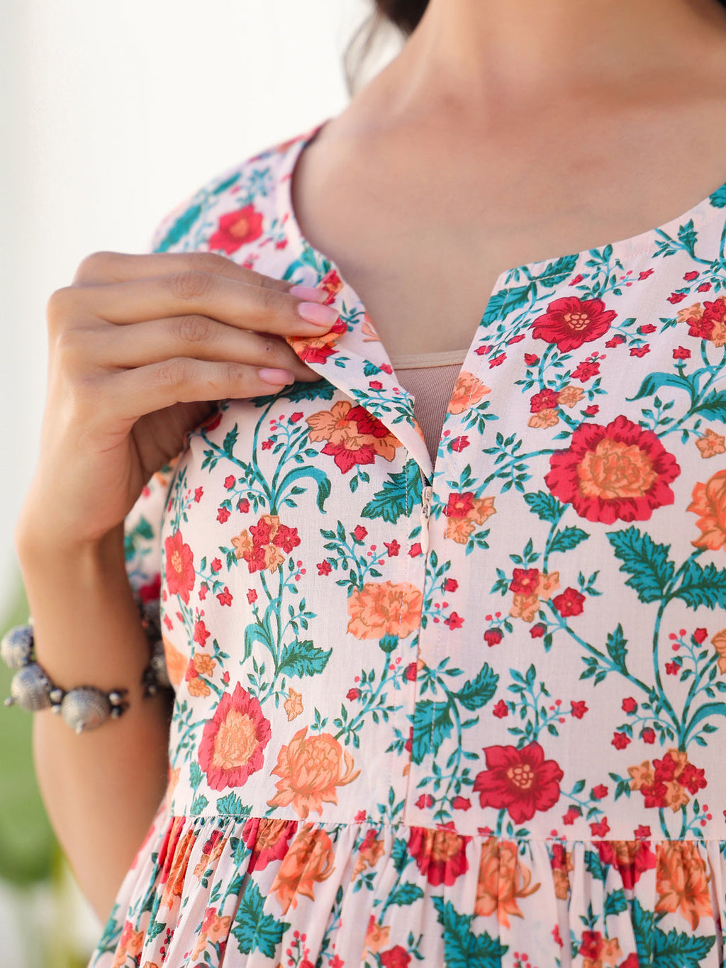 Janasya Bright Cotton Floral Fit & Flare Dress - Distacart