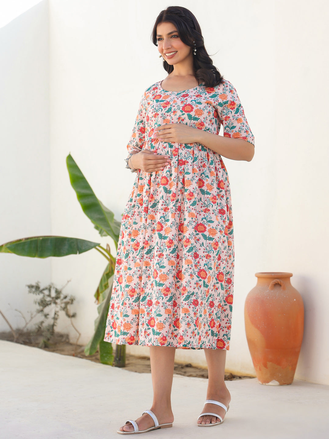 Janasya Bright Cotton Floral Fit & Flare Dress - Distacart